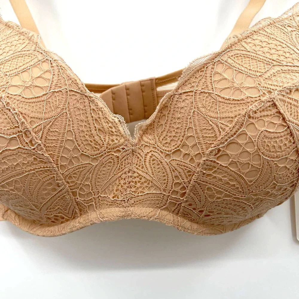 NWT Lively The Lace No-Wire Push-Up Bra in Toasted Almond Size 38D Nude Wireless
